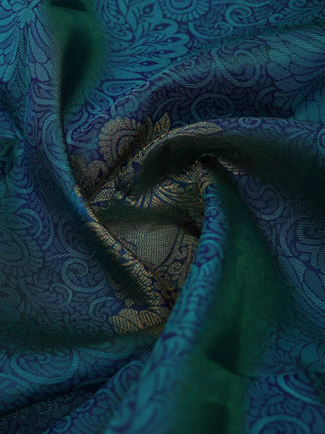 Teal Blue Pure Kanchipuram Bridal Silk Saree with Floral Jacquard Design on the Body with Zari Border - Diadem