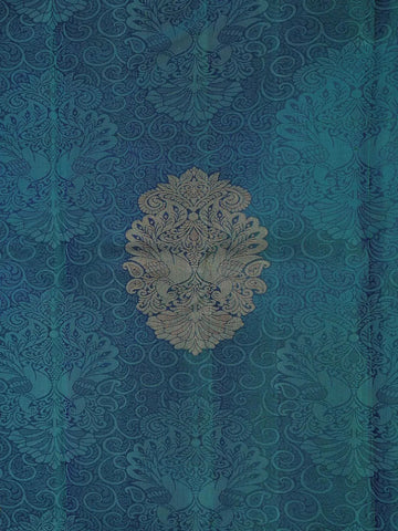 Teal Blue Pure Kanchipuram Bridal Silk Saree with Floral Jacquard Design on the Body with Zari Border - Diadem