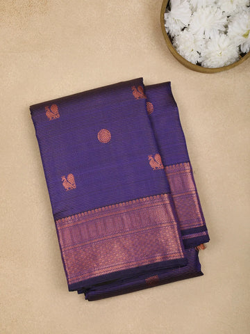 Dark Purple Butta And Peacock Motifs Pure Kanchipuram Silk Saree - Diadem