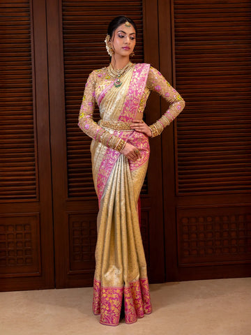 Gold Floral Woven Pure Kanchipuram Tissue Silk Saree - Diadem