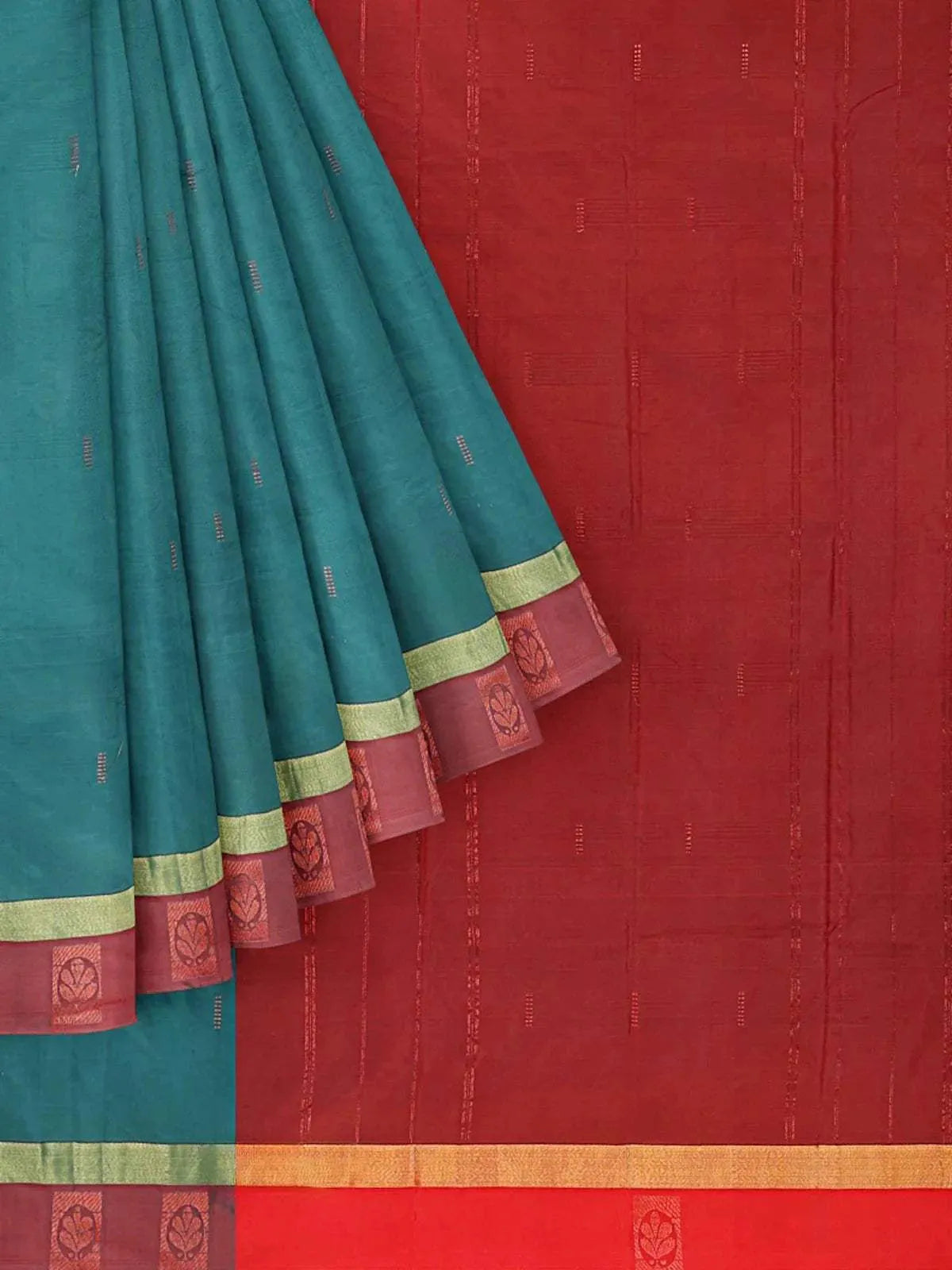 Green Arani Silk Saree with Zari Butta on the Body and Contrast Border - Diadem