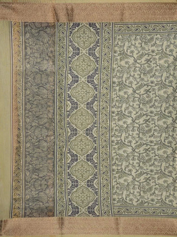 Light Green Chanderi Silk Saree with Leaf and Vines Design with Designed Border - Diadem