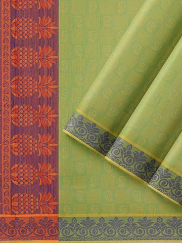 Green Cotton Saree with Paisley Motif on the body and Thread Border - Diadem