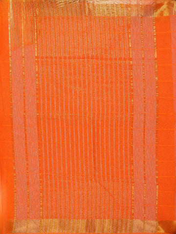 Orange Cotton Saree with Jute Design on the Body without Border - Diadem