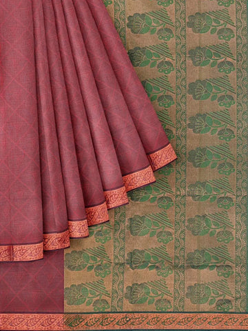 Purple Cotton Saree with Design Motif on the body and Thread Border - Diadem