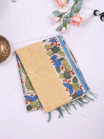 Sandal Semi Tussar Silk Saree with Floral Design on the Body without Border - Diadem