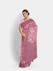 Pink Semi Tussar Silk Saree with Floral Prints on the body and Printed Border - Diadem