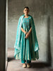 Teal Blue Floral Embroidered Tissue Silk Anarkali Salwar Suit - Diadem