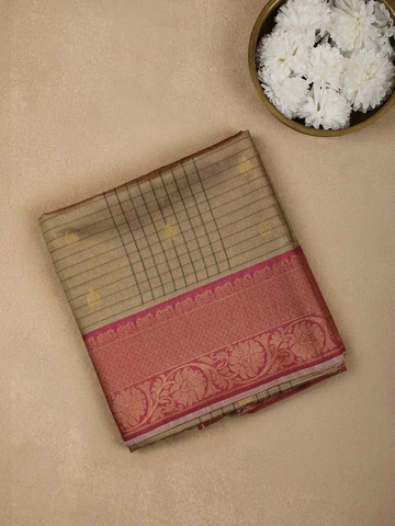 Beige Semi Tussar Silk Paisley And Floral Designed Saree - Diadem