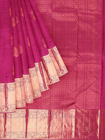 Dark Pink Pure Kanchipuram Pattu Saree with Peacock Motif on the body and Zari Border - Diadem