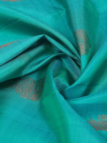 Teal Blue Pure Kanchipuram Bridal Silk Saree with Tree Motif on the Body and Zari Border - Diadem