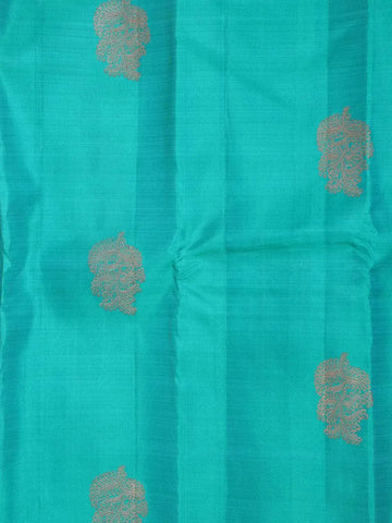 Teal Blue Pure Kanchipuram Bridal Silk Saree with Tree Motif on the Body and Zari Border - Diadem