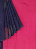 Dark Blue Pure Kanchipuram Bridal Silk Saree with Floral Motif on the Body and without Border - Diadem