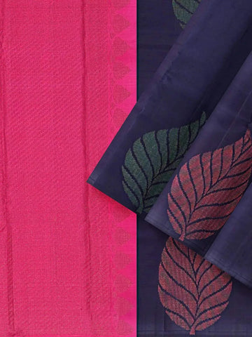 Dark Blue Pure Kanchipuram Bridal Silk Saree with Floral Motif on the Body and without Border - Diadem