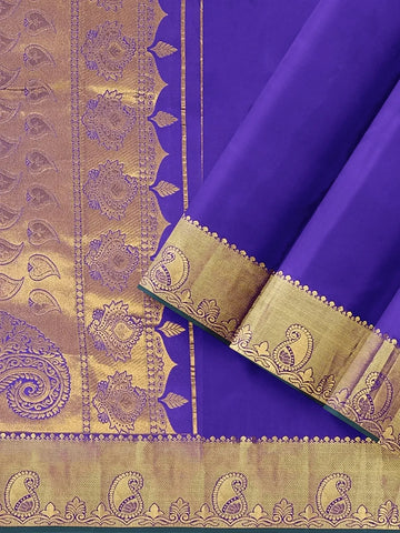Royal Blue Pure Kanchipuram Bridal Silk Saree with Plain body and Dense Zari Border - Diadem
