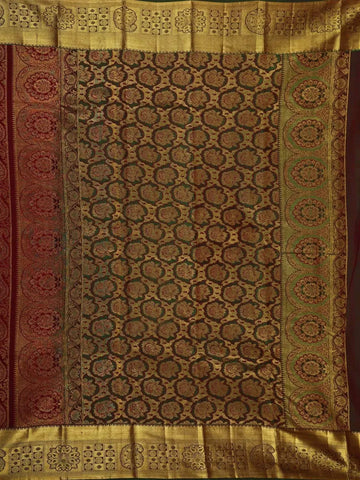 Maroon Pure Kanchipuram Bridal Silk Saree with Paisley and Floral Motif on the Body with Designed Border - Diadem