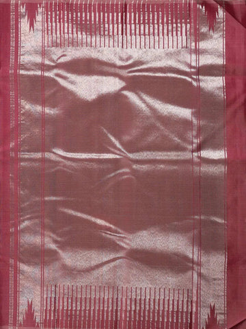 White Pure Kanchipuram Silk Saree with Chevron Design on the Body without Border - Diadem