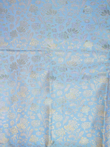Sky Blue Pure Kanchipuram Silk Saree with Floral Designs on the Body and with Contrast Broad and Small Border - Diadem