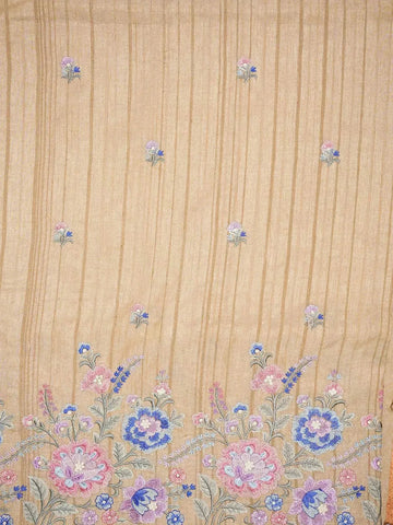 Beige Tussar Silk Saree with Floral designs on the Body and with Designed Border - Diadem