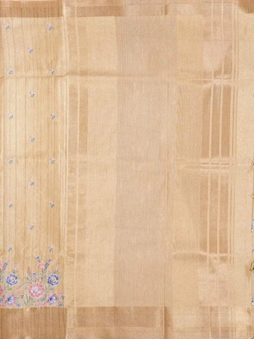 Beige Tussar Silk Saree with Floral designs on the Body and with Designed Border - Diadem