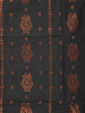 Navy Blue Silk Cotton Saree with Floral Motifs on the Body with Zari Border - Diadem