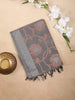 Grey Silk Cotton Saree with Flower Design on the Body with Matching Border - Diadem