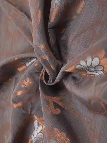 Grey Silk Cotton Saree with Flower Design on the Body with Matching Border - Diadem