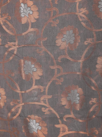 Grey Silk Cotton Saree with Flower Design on the Body with Matching Border - Diadem