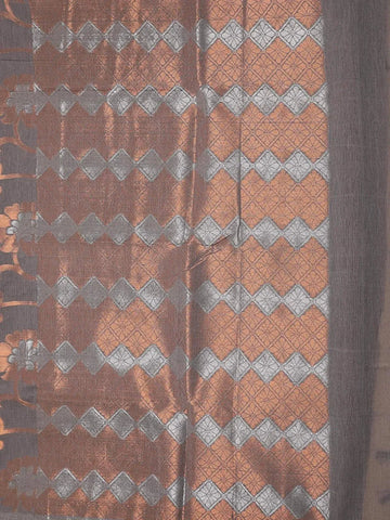 Grey Silk Cotton Saree with Flower Design on the Body with Matching Border - Diadem