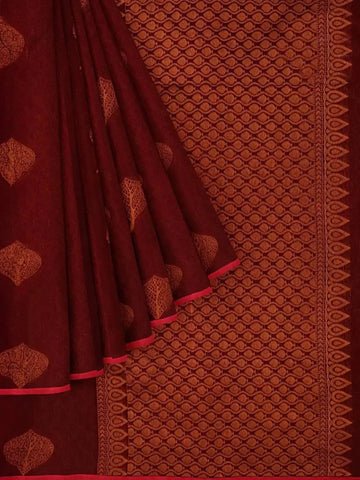 Maroon Silk Cotton Saree with Design Prints on the body and without Border - Diadem