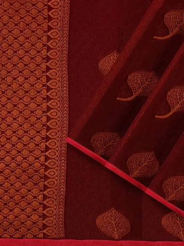 Maroon Silk Cotton Saree with Design Prints on the body and without Border - Diadem
