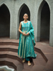 Teal Blue Floral Embroidered Tissue Silk Anarkali Salwar Suit - Diadem