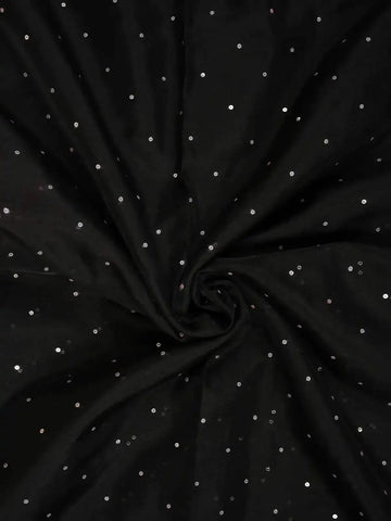 Black Organza Saree with Embroidery Design on the Body and with Designed Scalloped Border - Diadem
