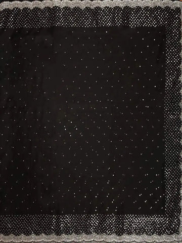 Black Organza Saree with Embroidery Design on the Body and with Designed Scalloped Border - Diadem