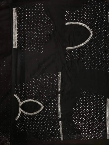 Black Organza Saree with Embroidery Design on the Body and with Designed Scalloped Border - Diadem