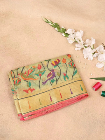 Light Green Banarasi Saree with Fancy Design on the Body with Matching Border - Diadem