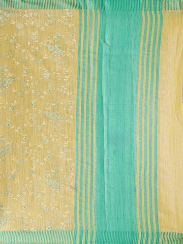 Pista Green Semi Banarasi Saree with Floral Designs on the body and Thread Border - Diadem