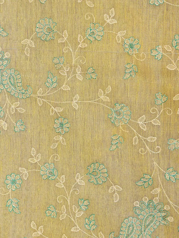 Pista Green Semi Banarasi Saree with Floral Designs on the body and Thread Border - Diadem