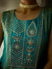Teal Blue Floral Embroidered Tissue Silk Anarkali Salwar Suit - Diadem