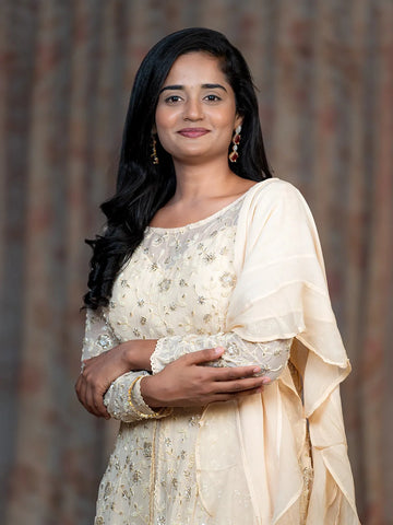 Ivory Floral Designed Sharara Salwar Suit - Diadem