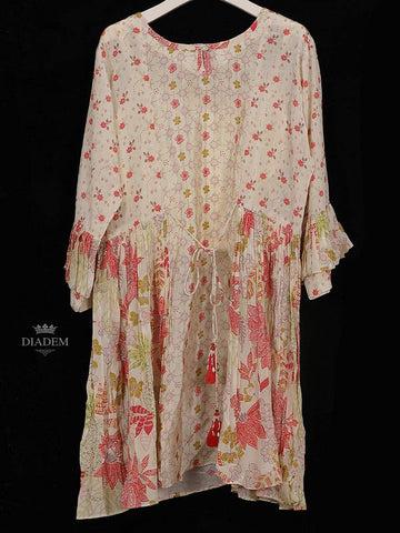 Ivory Crepe Straight Cut Salwar Suit for Girls Adorned with Floral Prints - Diadem