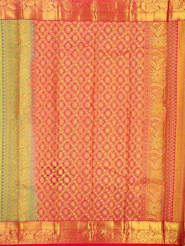 Light Green Pure Kanchipuram Bridal Silk Saree with Floral Motif and Zari Border - Diadem