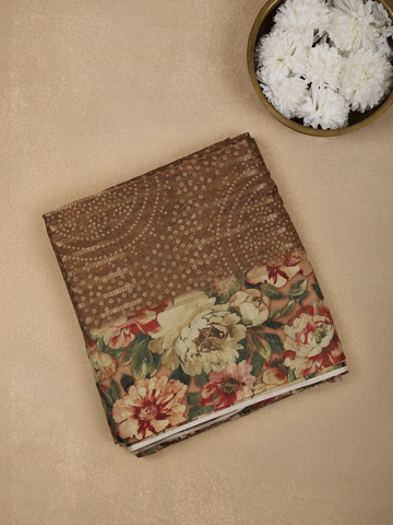 Brown Semi Tussar Silk Floral Prints Saree - Diadem