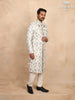 Ivory Silk Sherwani Suit with Floral Embroidery, Paired with Bead Mala - Diadem
