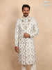 Ivory Silk Sherwani Suit with Floral Embroidery, Paired with Bead Mala - Diadem