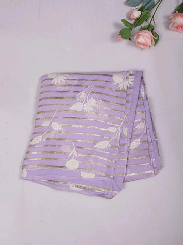 Lavender Organza Saree with Floral Prints on the Body and Paired with Designer Blouse - Diadem