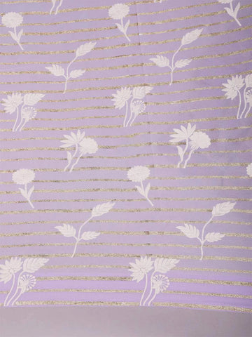Lavender Organza Saree with Floral Prints on the Body and Paired with Designer Blouse - Diadem