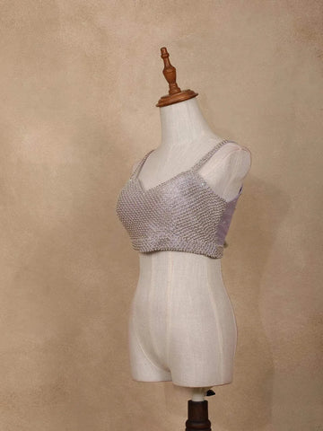 Lavender Organza Saree with Floral Prints on the Body and Paired with Designer Blouse - Diadem