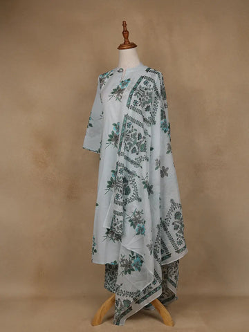 Sky Blue Floral Design Printed Cotton Salwar Suit - Diadem