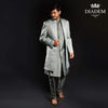 Pastel Green Raw Silk Geometric Circular Designed Sherwani Suit - Diadem